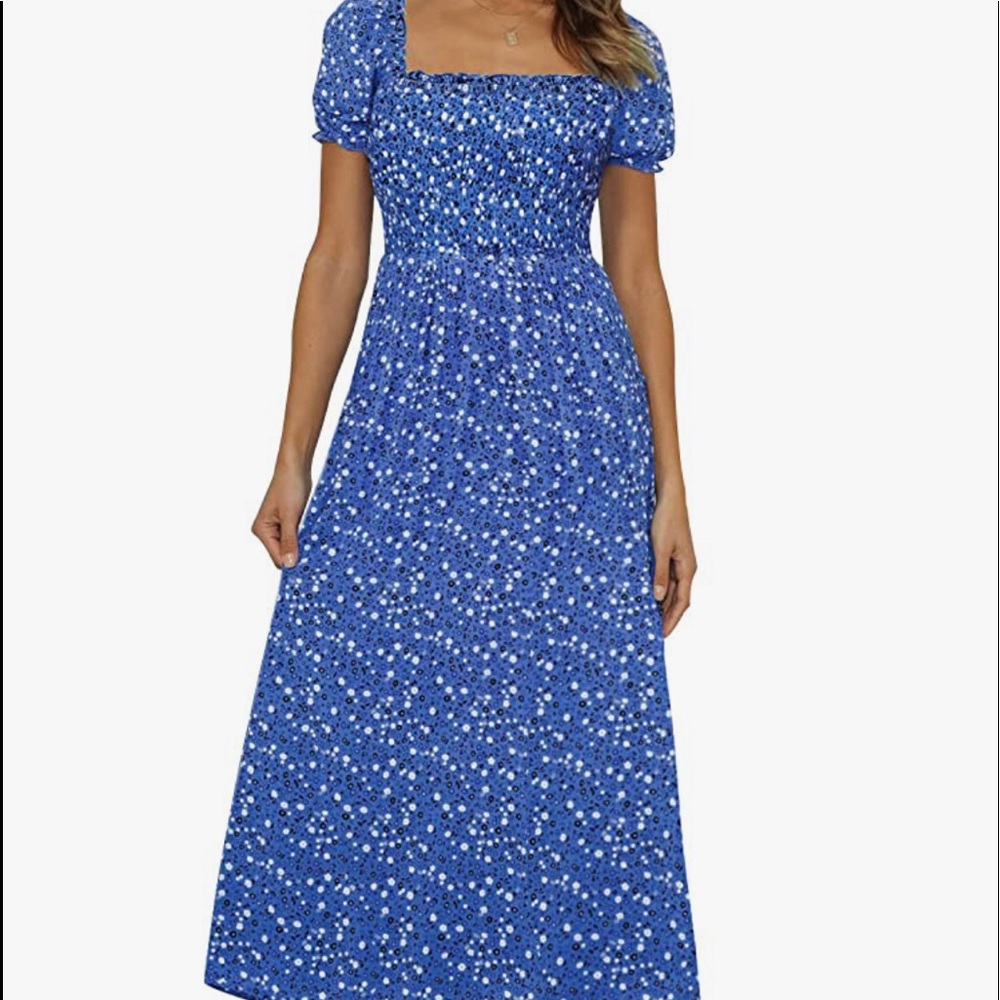 Beautiful woman’s summer Boho floral print square neck dress